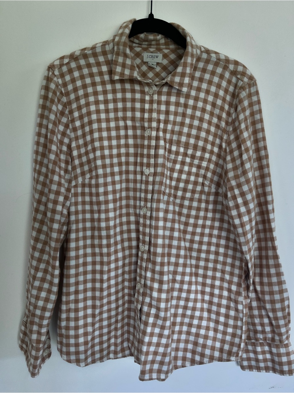 J. Crew Women’s Tan and White Gingham Button-Down Shirt